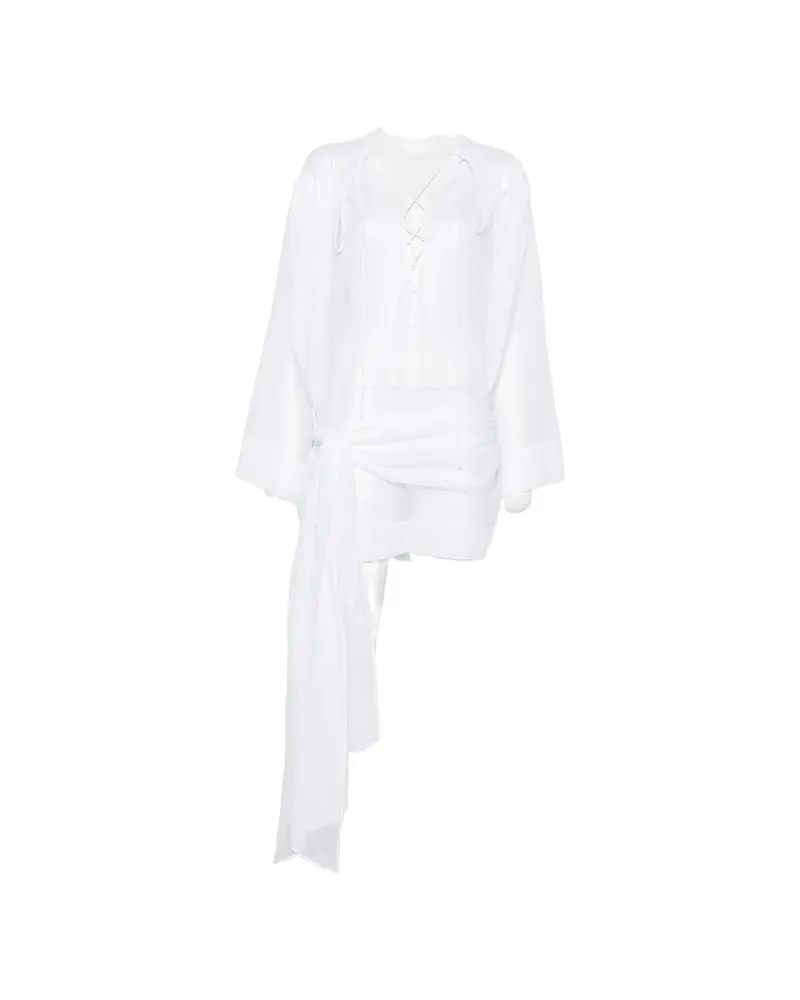 ANDAMANE Lace-up Knotted-waist Mini Dress White