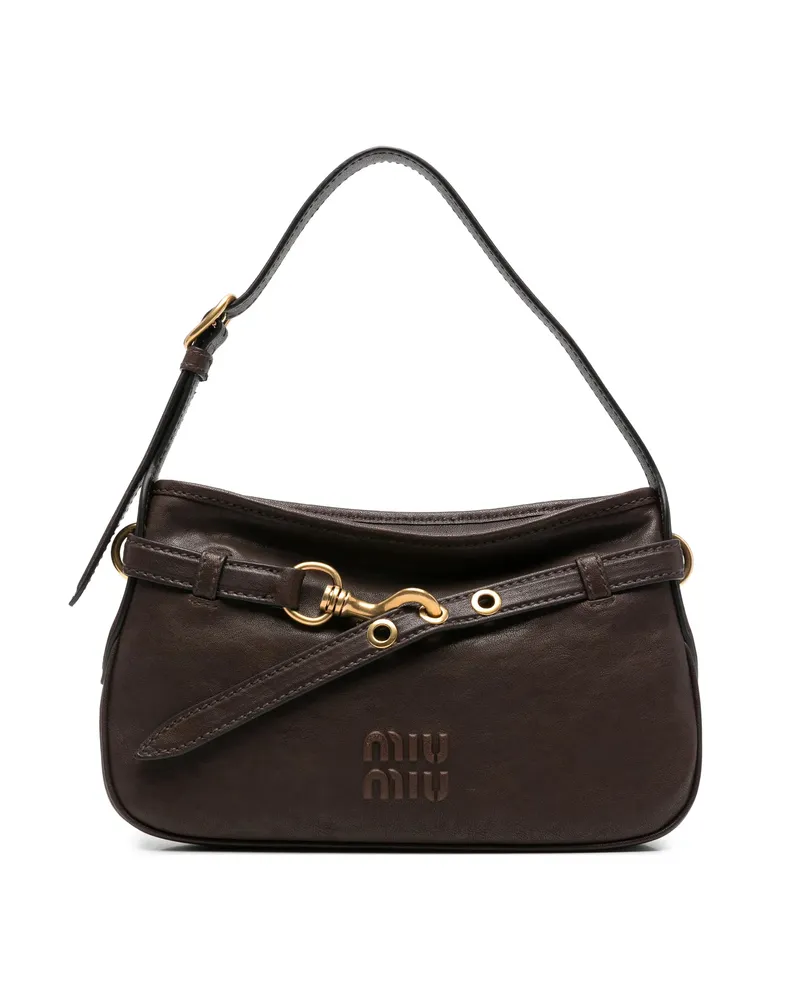 Miu Miu Logo-embossed Buckle-strap Shoulder Bag Brown