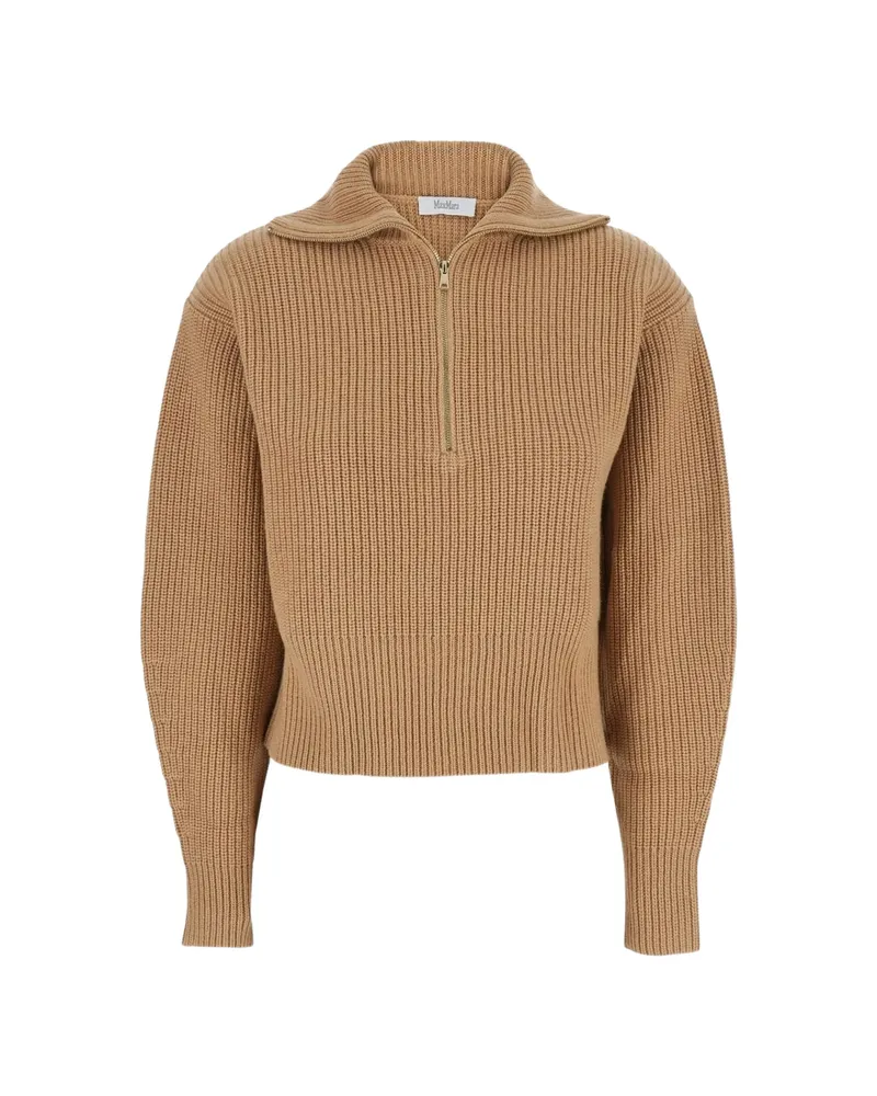 Max Mara Pontile Ruffled-collar Ribbed-knit Sweater Neutrals