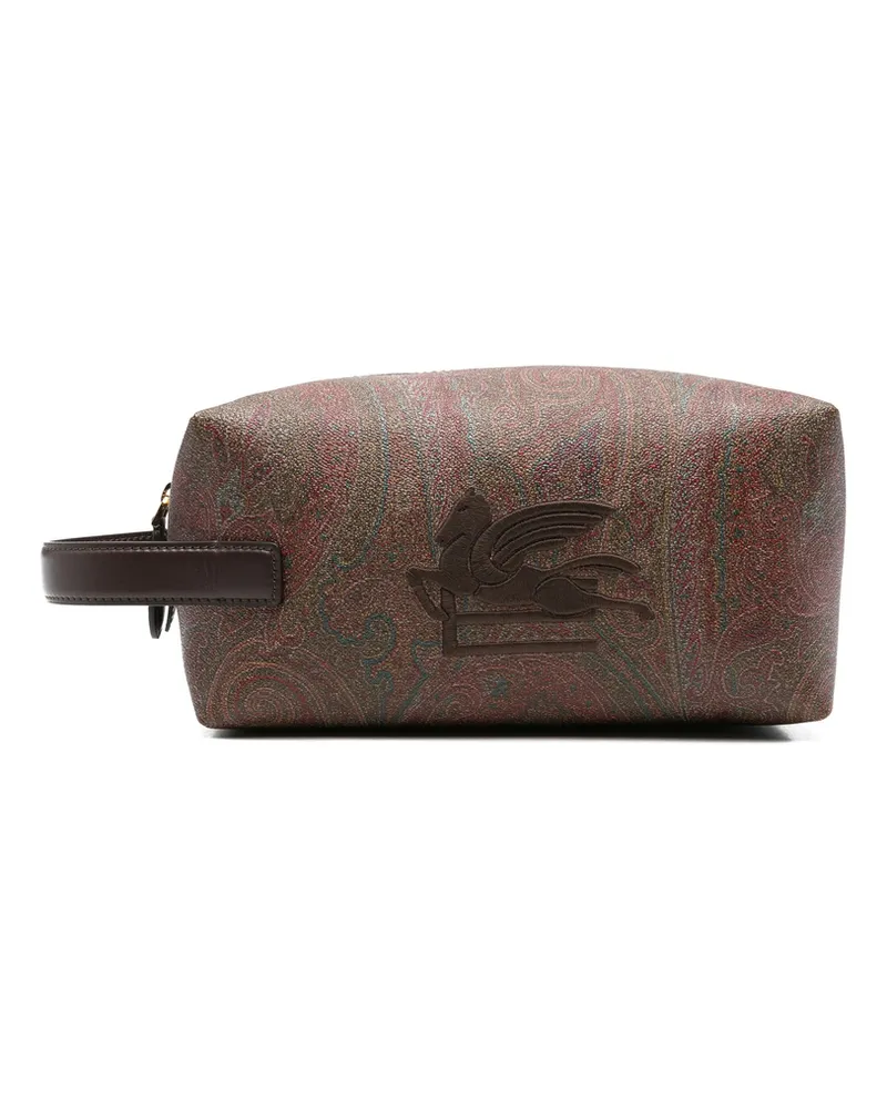 Etro Embroidered-logo Wash Bag Brown
