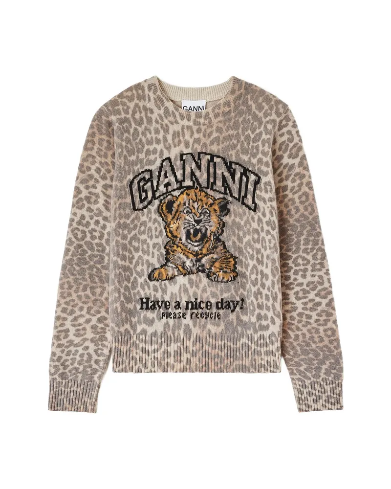 Ganni Sweater With Tiger Neutrals