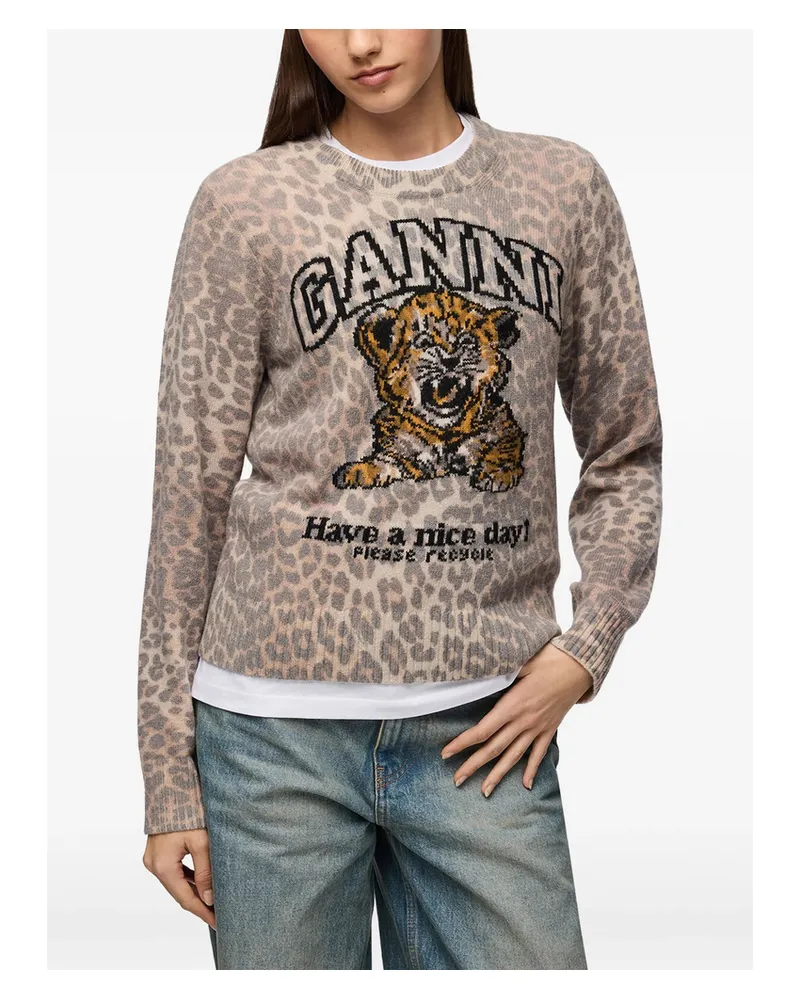 Ganni Sweater With Tiger Neutrals
