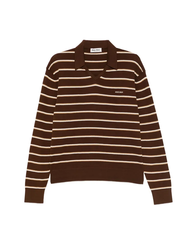 Miu Miu Striped V-neck T-shirt Brown
