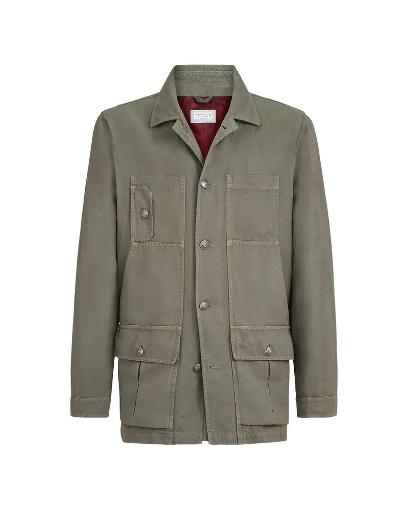 Brunello Cucinelli Cotton And Linen Canvas Outerwear Jacket Green