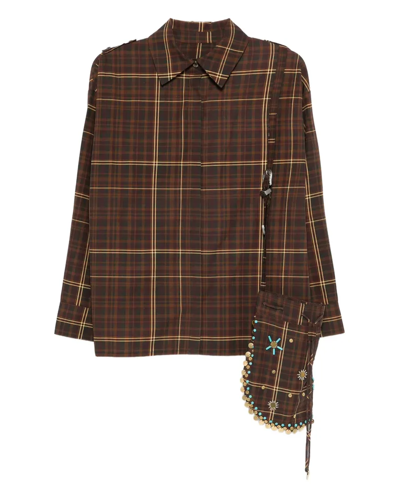 SIEDRES Athelia Checked Embellished Top Brown