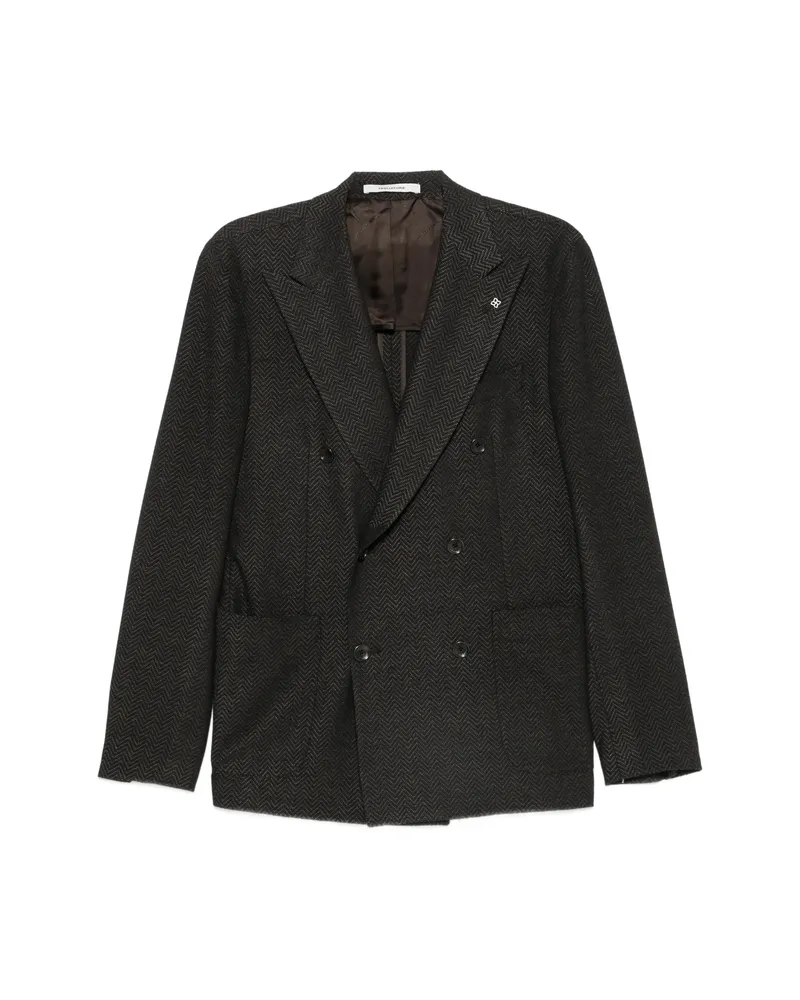 Tagliatore Herringbone-pattern Double-breasted Blazer Brown