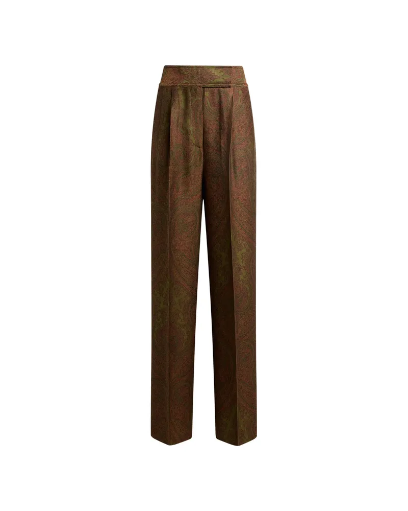 Etro Wool-blend Jacquard Trousers With Paisley Motif Brown
