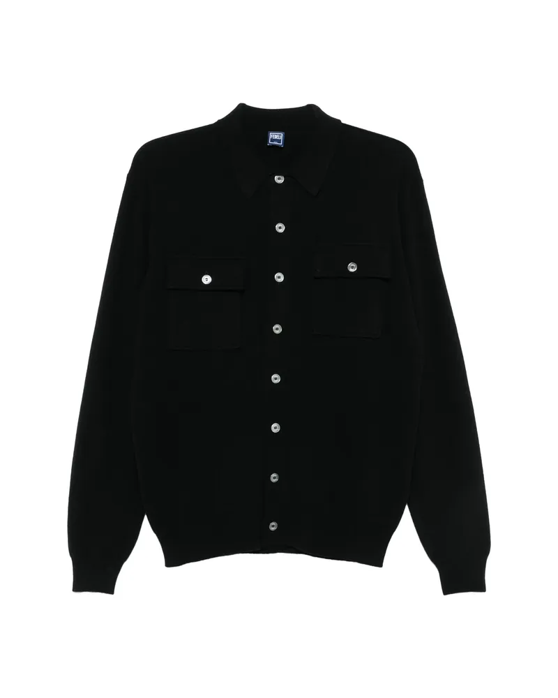 Fedeli Button-up Chest-pocket Cardigan Black