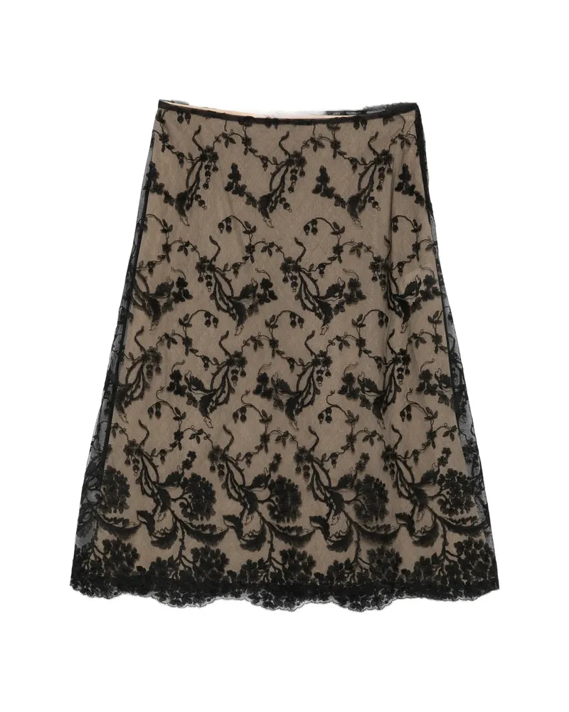 Fendi Floral-lace Midi Skirt Black
