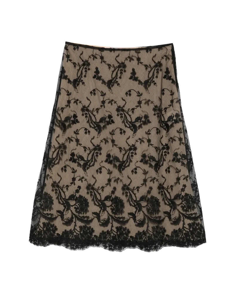 Fendi Floral-lace Midi Skirt Black