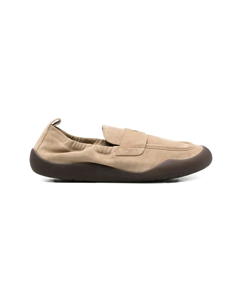 Prada Logo-detail Suede Loafers Neutrals