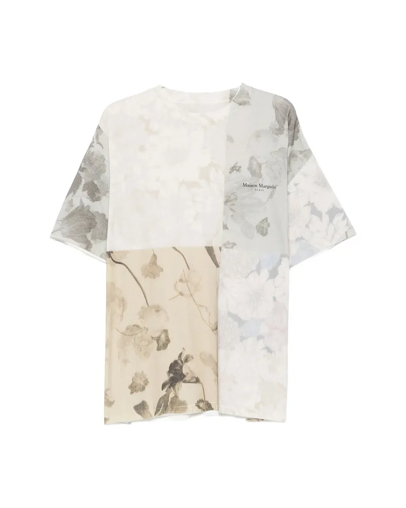 Maison Margiela Floral-print Round-neck T-shirt Neutrals