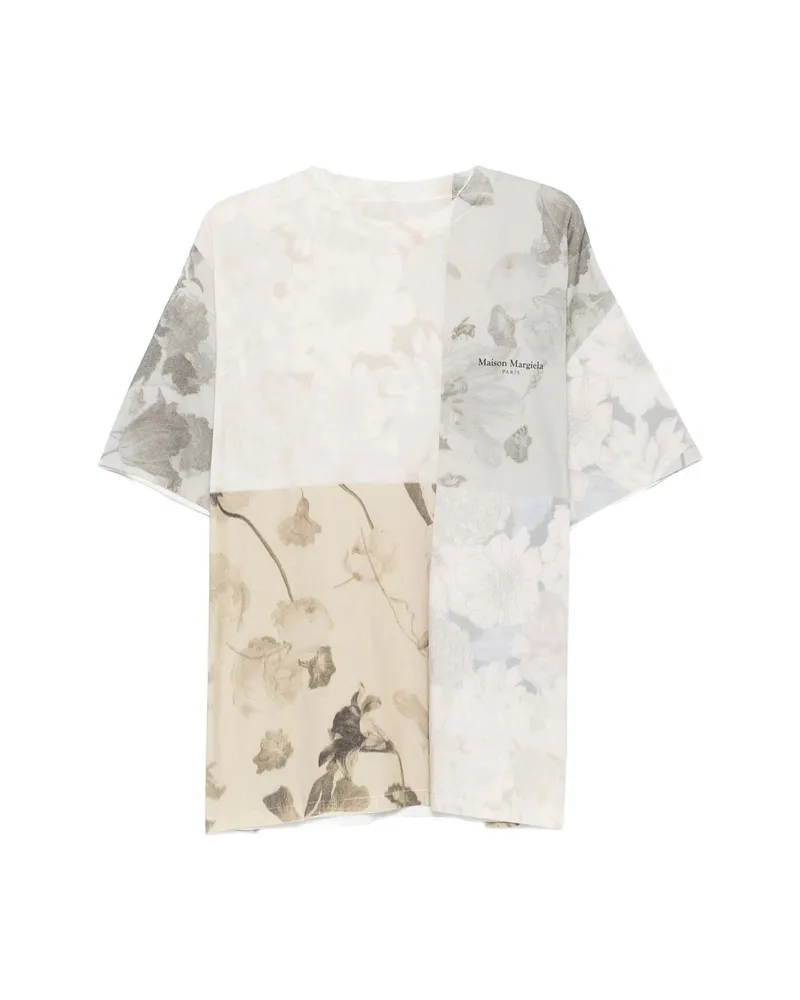 Maison Margiela Floral-print Crew-neck T-shirt Neutrals