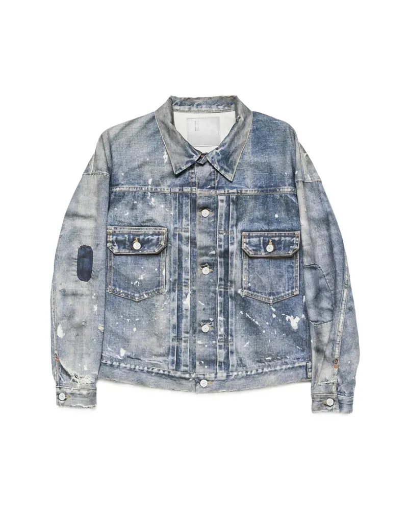 Junya Watanabe Distressed Paint-splatter Denim Jacket Black