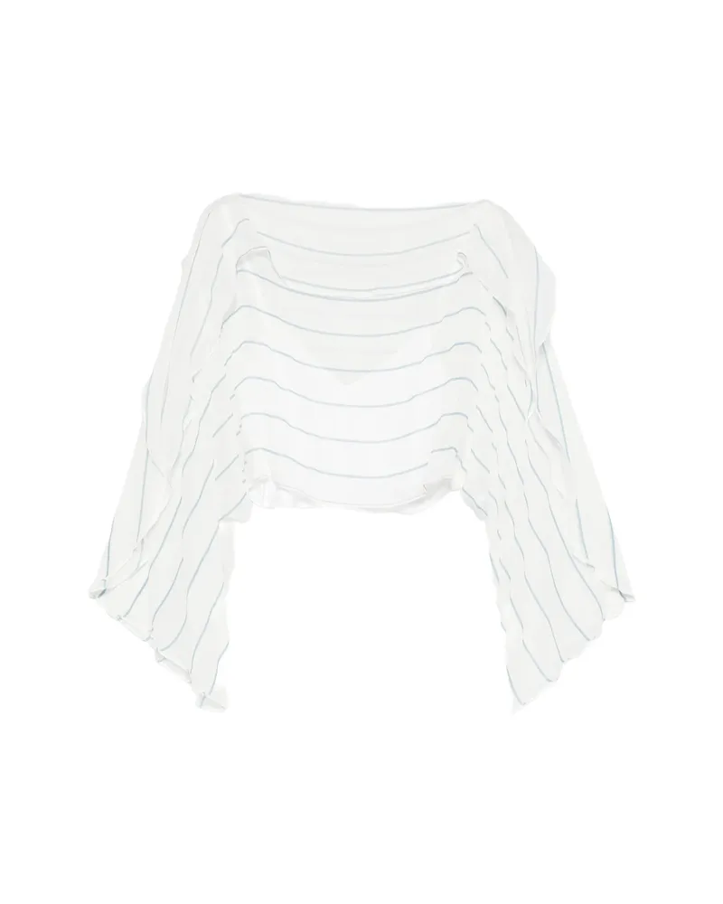 BONDI BORN Striped Ruffled Top White