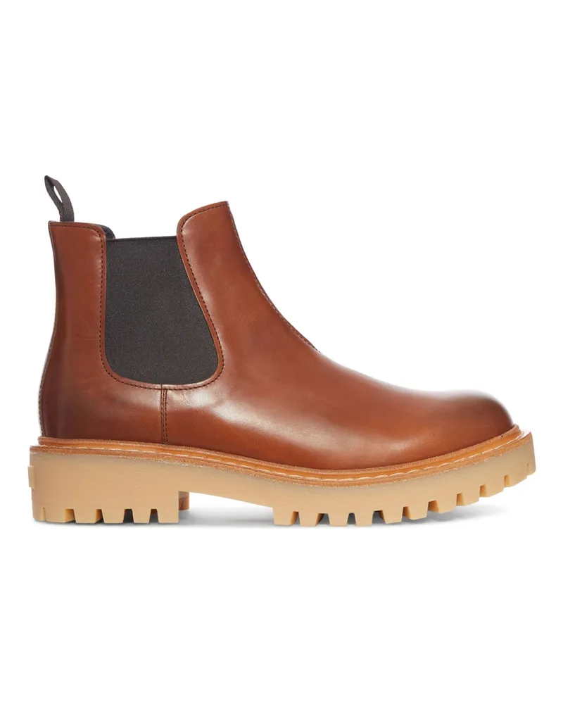 Prada Elastic-panel Leather Chelsea Boots Brown