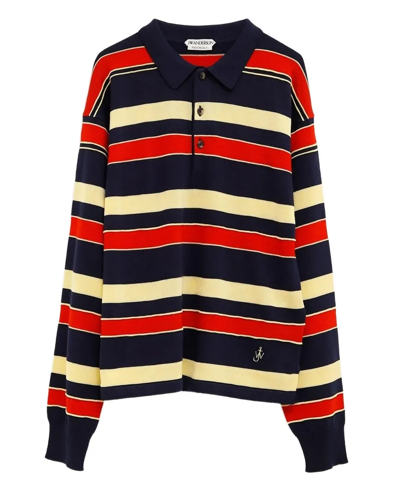 J.W.Anderson Striped Embroidered Polo Shirt Blue