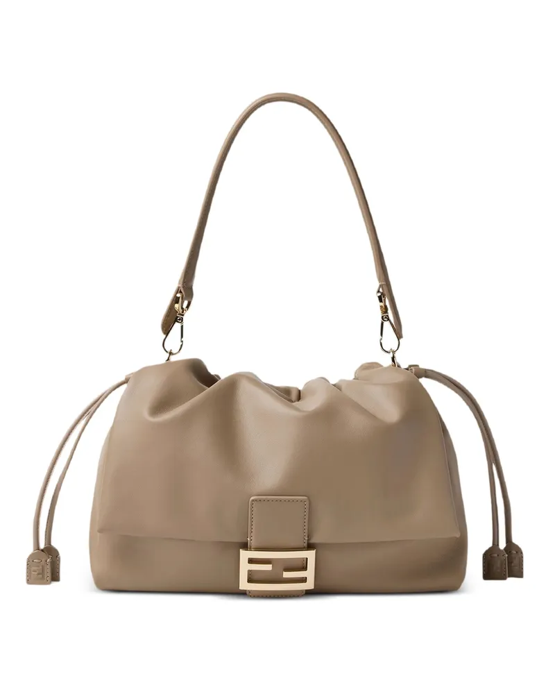 Fendi Large Baguette Soft Logo-plaque Tote Bag Neutrals