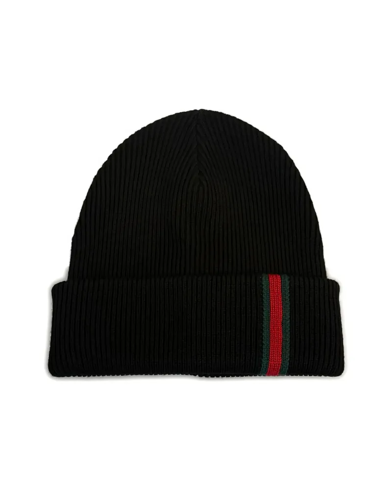 Gucci Web Stripe Ribbed Beanie Black