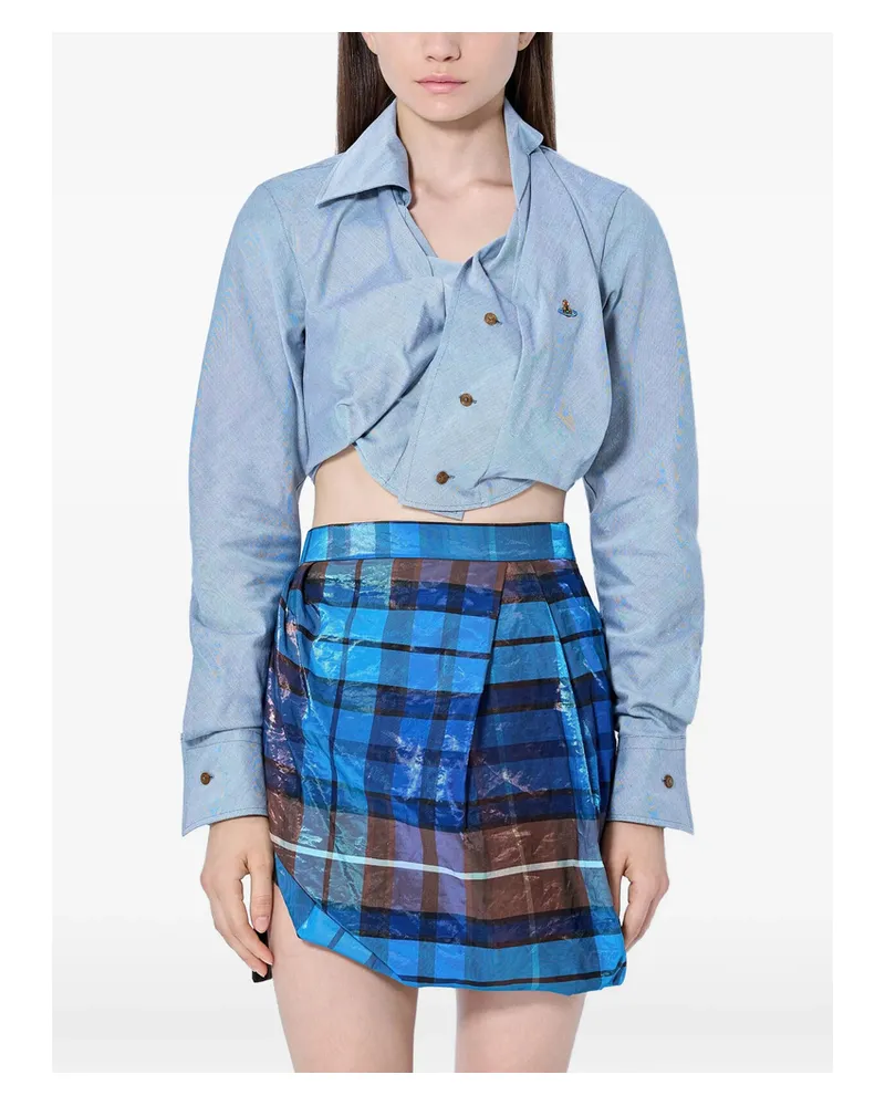 Vivienne Westwood Asymmetrical Cropped Shirt With Classic Collar And Button Placket. Classic CollarButton PlacketLong Sleeves Blue