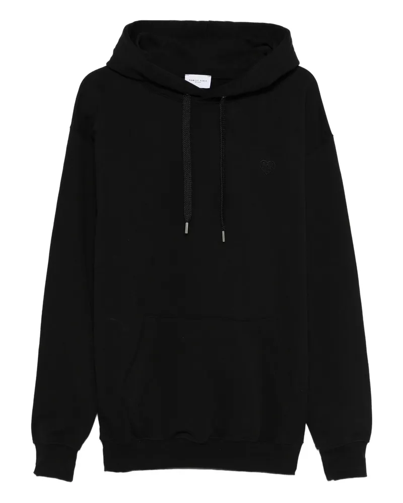 Family First Heart-embroidered Hoodie Black