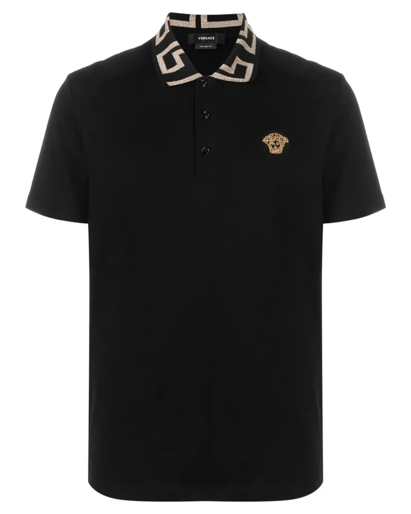 Versace Embroidered Short-sleeved Polo Shirt Black