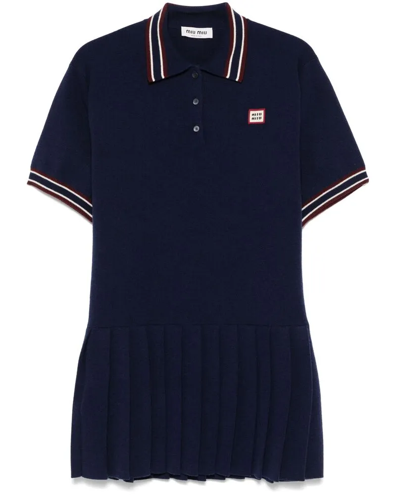 Miu Miu Logo-patch Mini Dress Blue