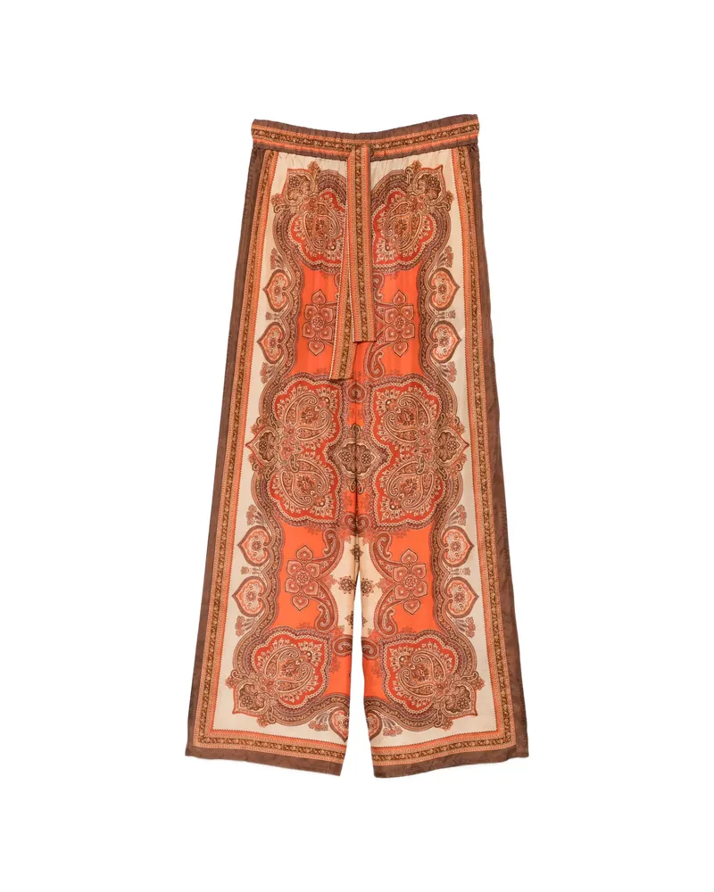 Zimmermann Mahon Paisley-print Belted Trousers Orange