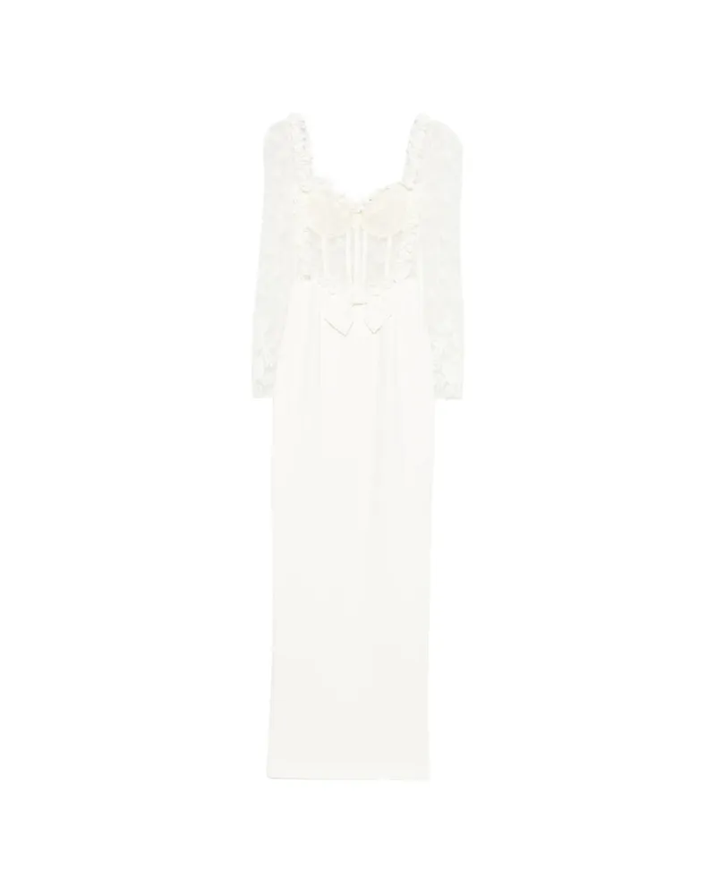 Alessandra Rich Lace Bow Maxi Dress Neutrals