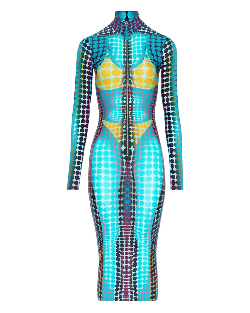 Jean Paul Gaultier High-neck Dots-print Midi Dress Blue