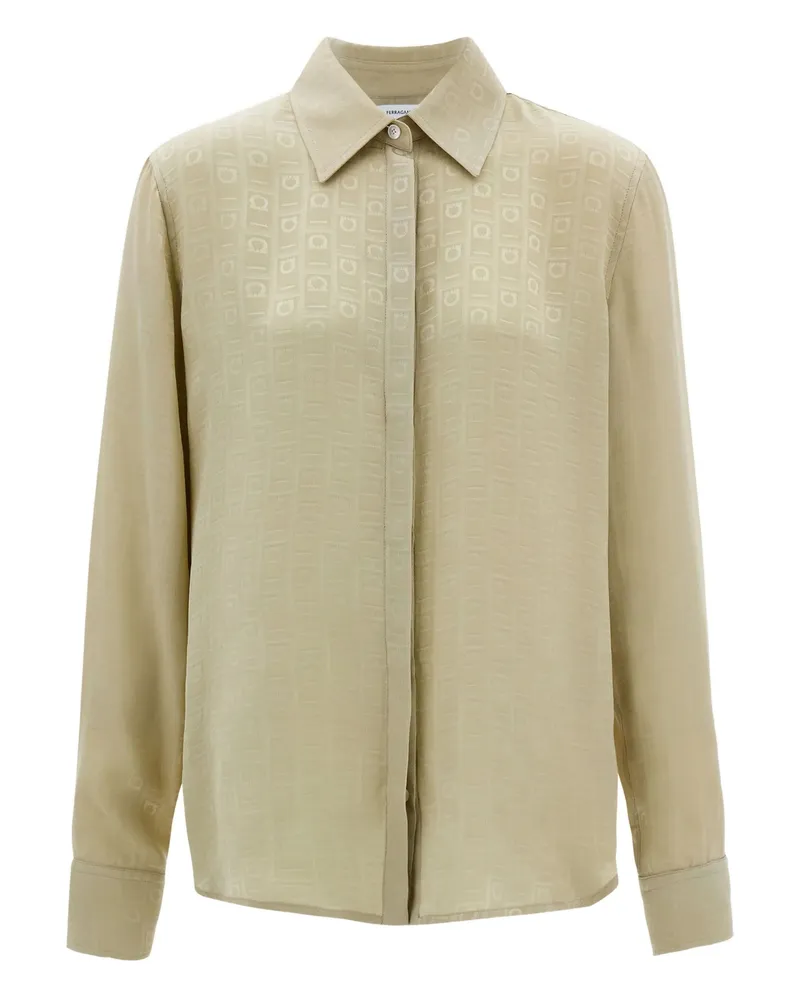Ferragamo Monogram Silk Shirt Neutrals