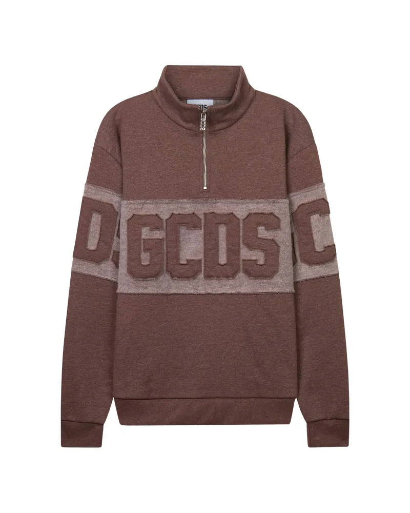 GCDS Logo-appliqué Half-zip Sweatshirt Brown