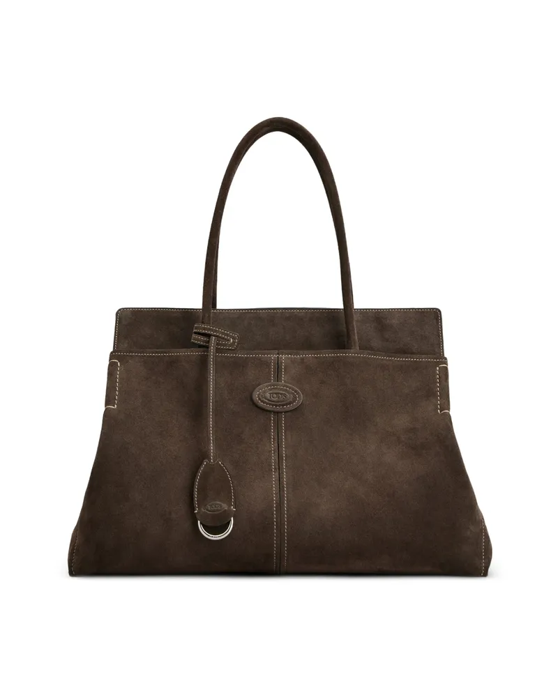 TOD'S Suede Logo-patch Tote Bag Brown