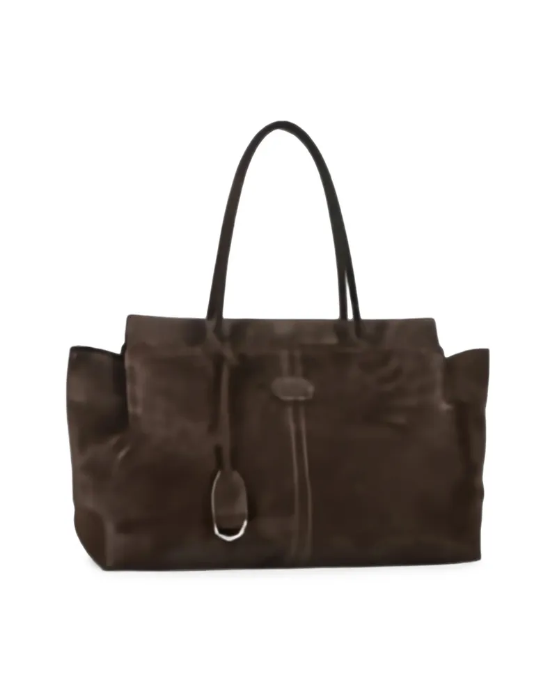 TOD'S Suede Logo-patch Tote Bag Brown