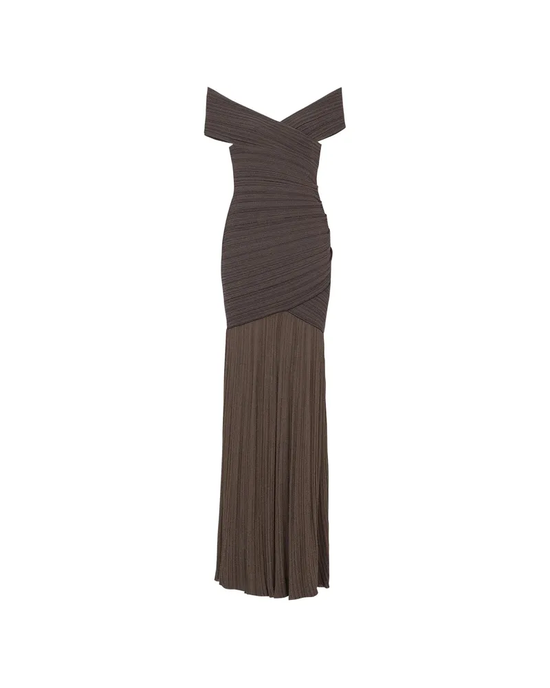 Balmain Off-the-shoulder Maxi Dress Brown