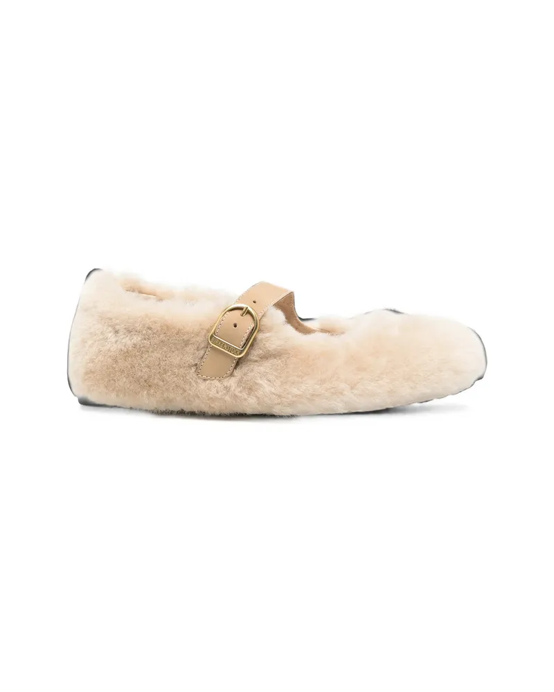 Birkenstock Santa Clarita Shearling Buckle-strap Ballet Flats Neutrals