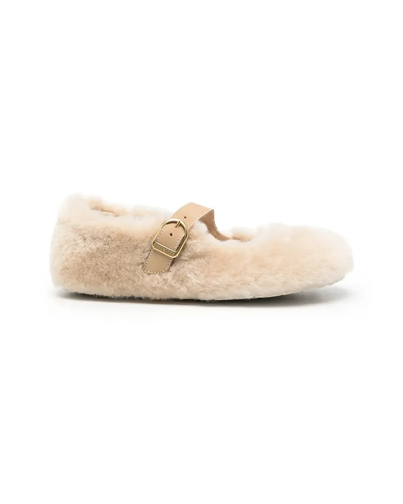 Birkenstock Santa Clarita Shearling Buckle-strap Ballet Flats Neutrals