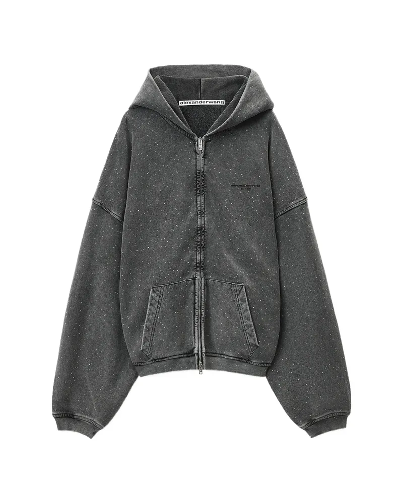 Alexander Wang OVERSIZED ZIP-UP HOODIE W/ ALLOVER HOTFIX Grey