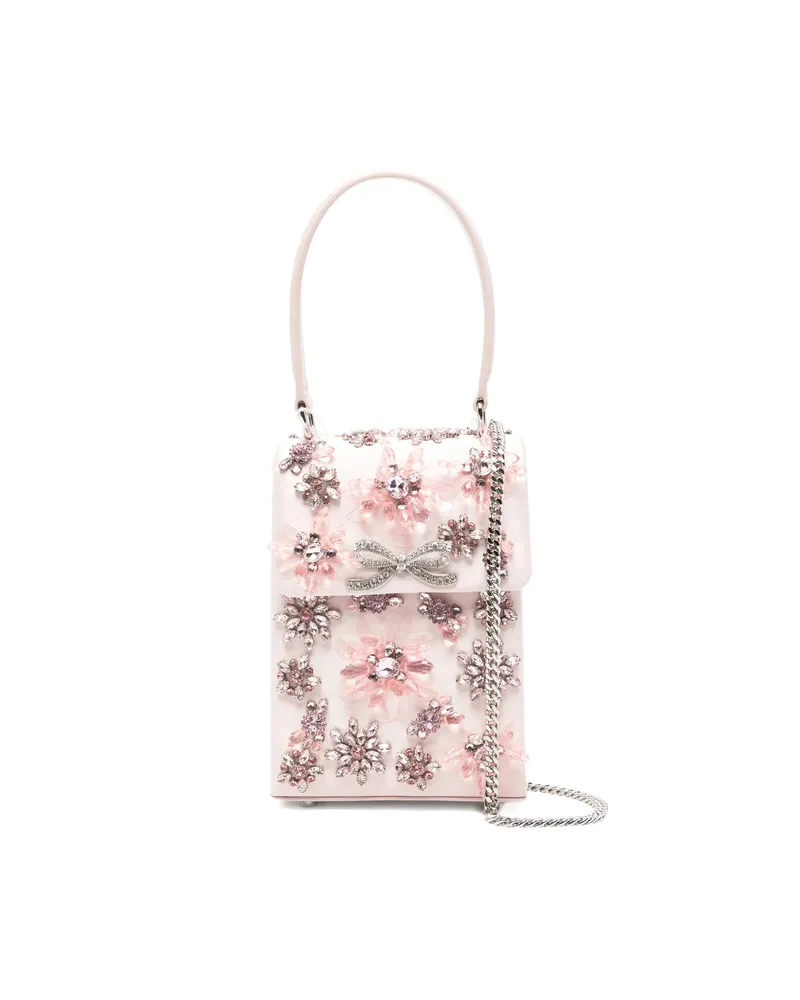 Self-Portrait Floral-crystal Satin Mini Tote Bag Pink