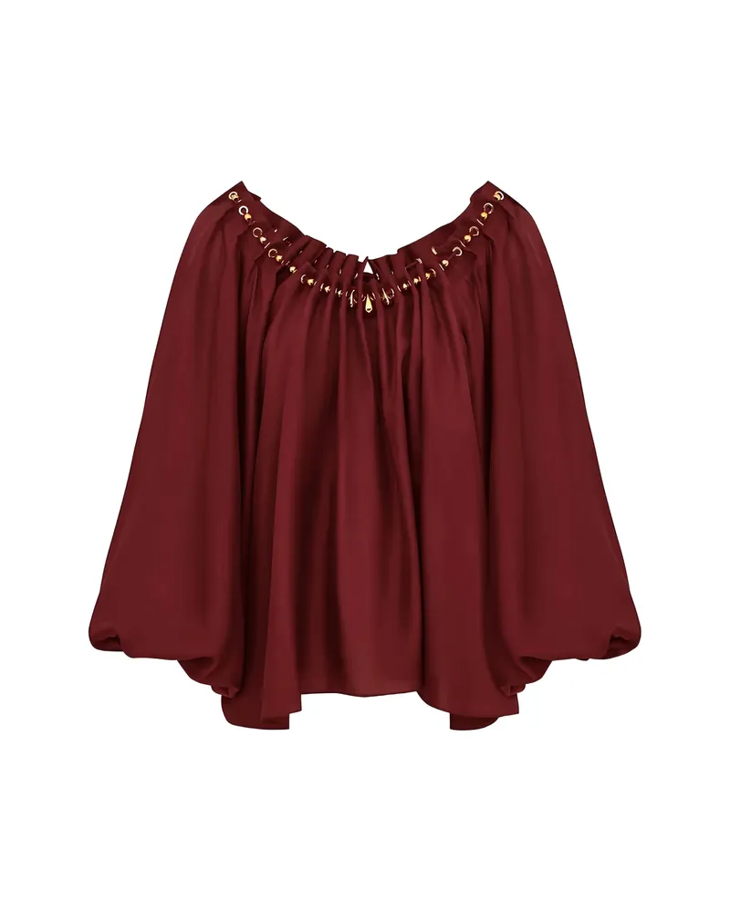 Zimmermann Aster Gathered Bead Blouse Red