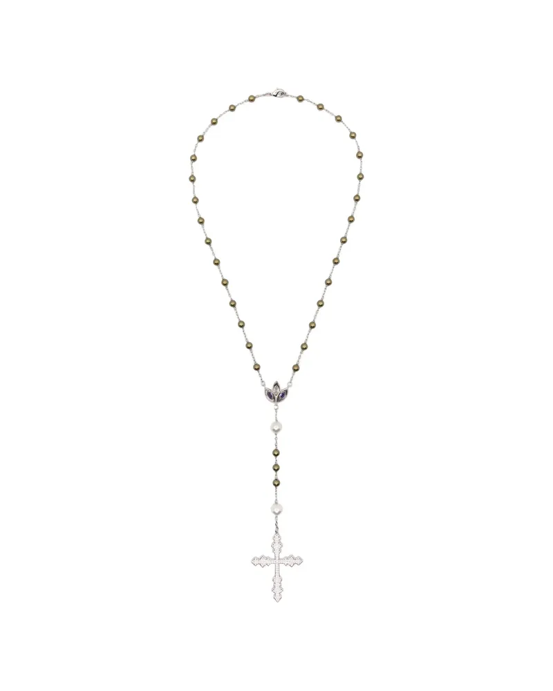 DARKAI Beaded Embellished-cross Necklace Silver