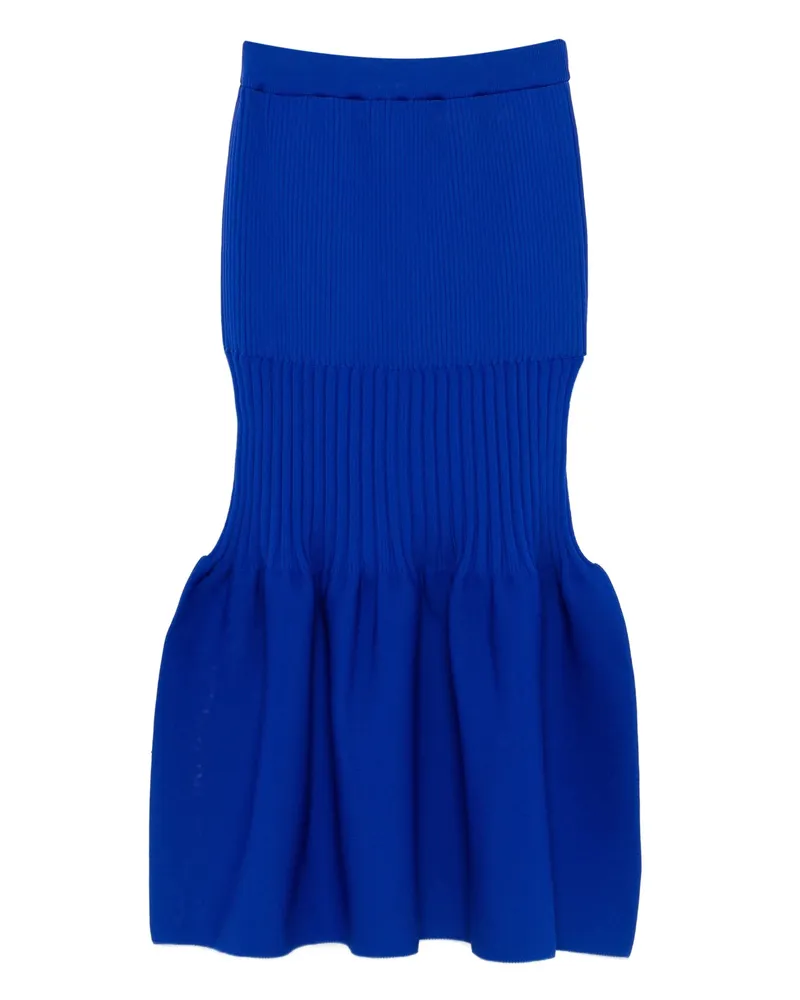 CFCL Ribbed-knit Ruffled Midi Skirt Blue