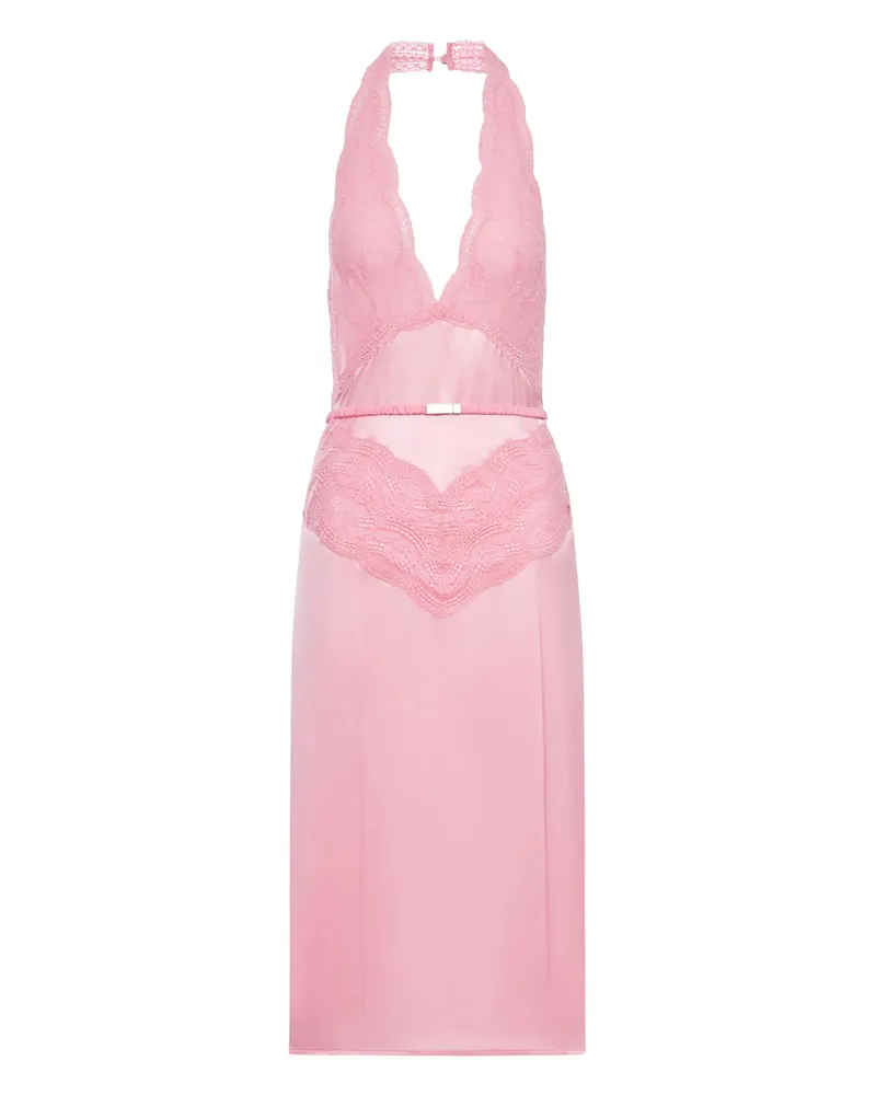 Gucci Lace-panel Satin Halterneck Dress Pink