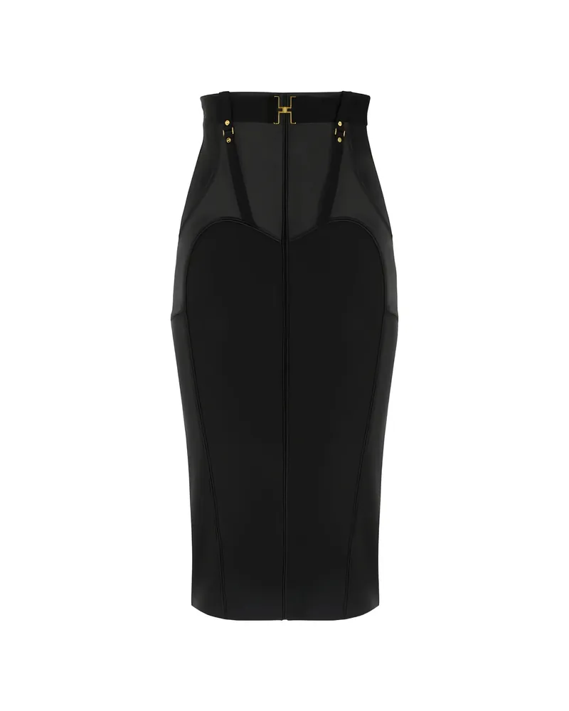 Elisabetta Franchi Bustier Metal Logo Belt Midi Skirt Black