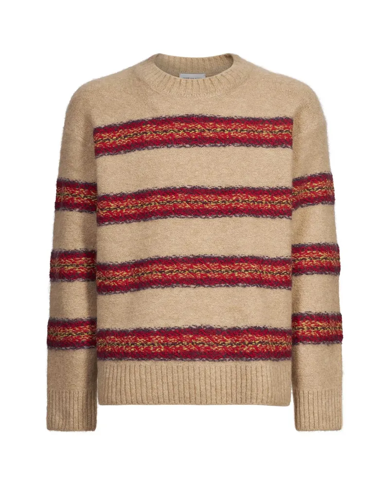Dries van Noten Striped Knitted Sweater Neutrals