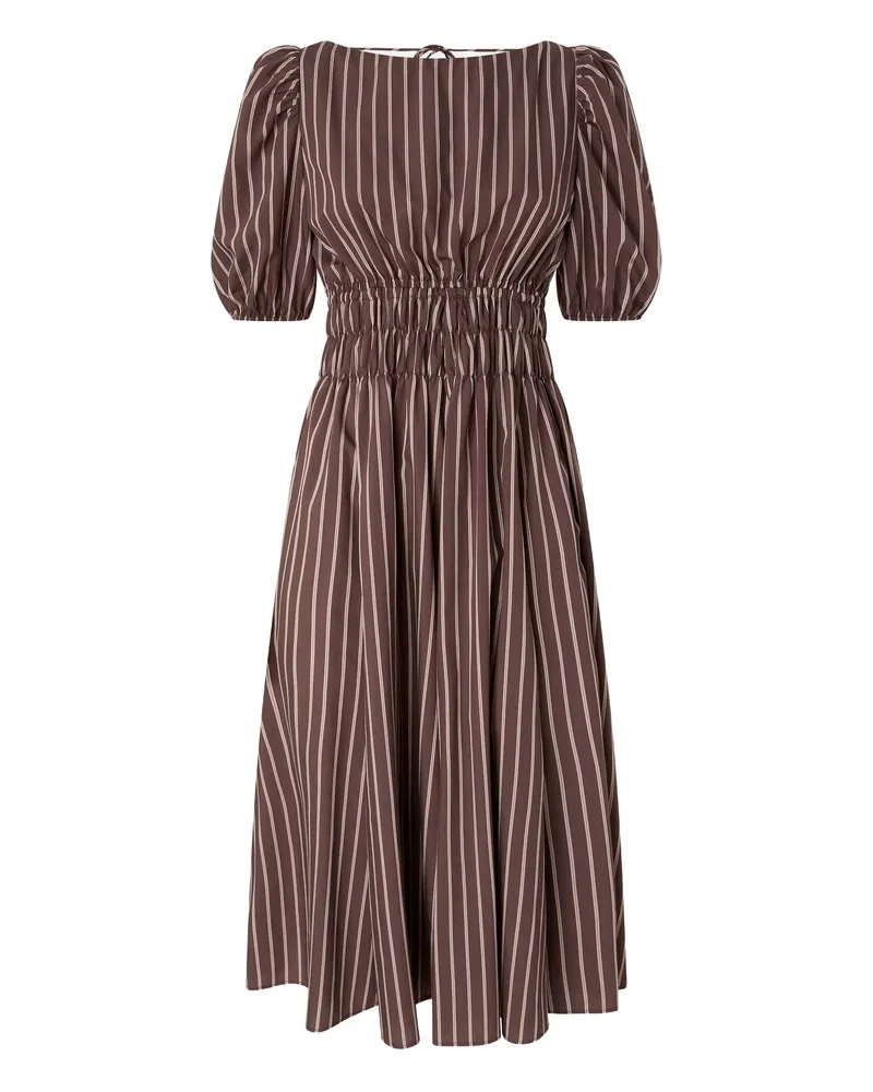 Pinko Striped-pattern Puff-sleeve Dress Brown