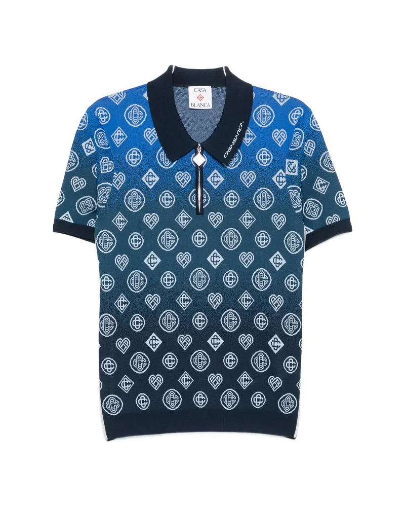 Casablanca Paris Monogram-jacquard Polo Shirt Blue