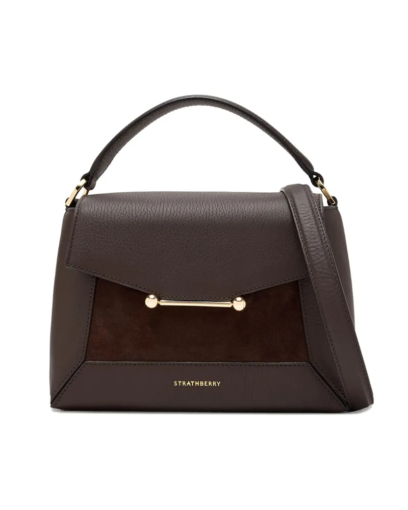Strathberry Small Mosaic Leather Suede Tote Bag Brown