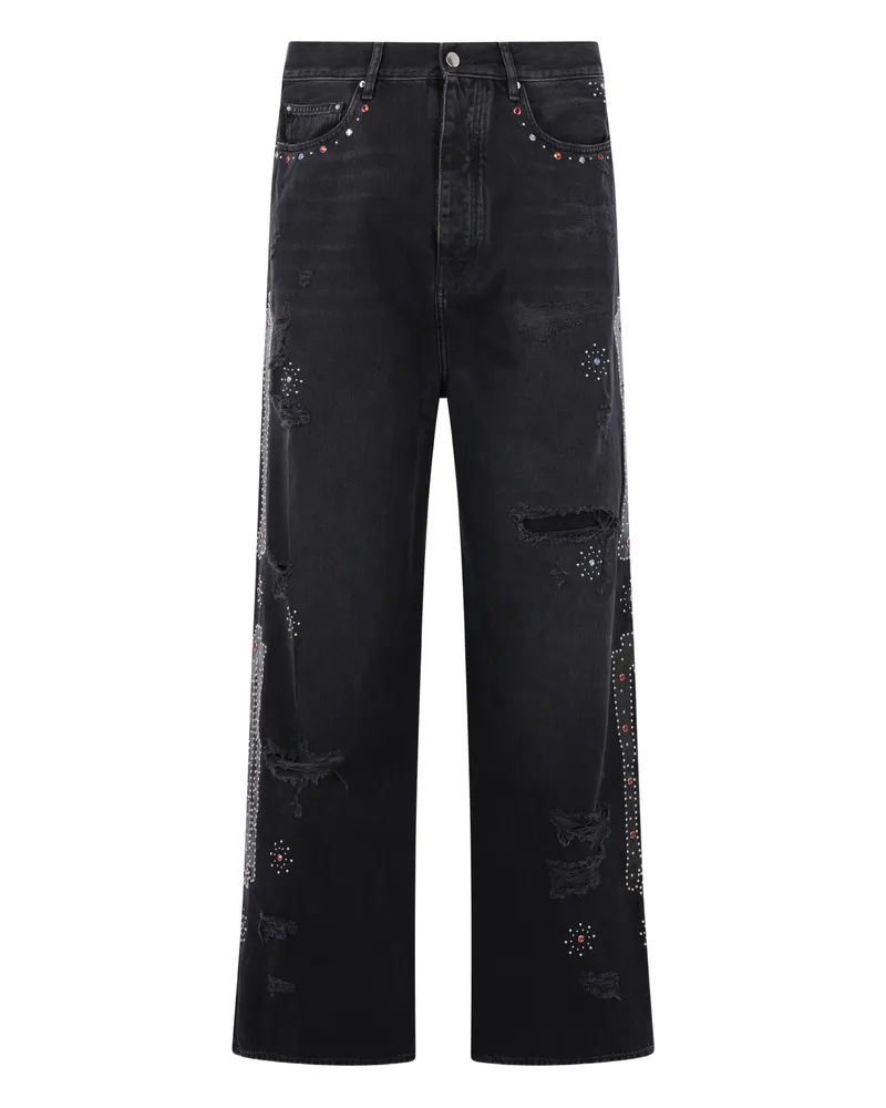 Amiri Studded Ripped Wide-leg Jeans Black