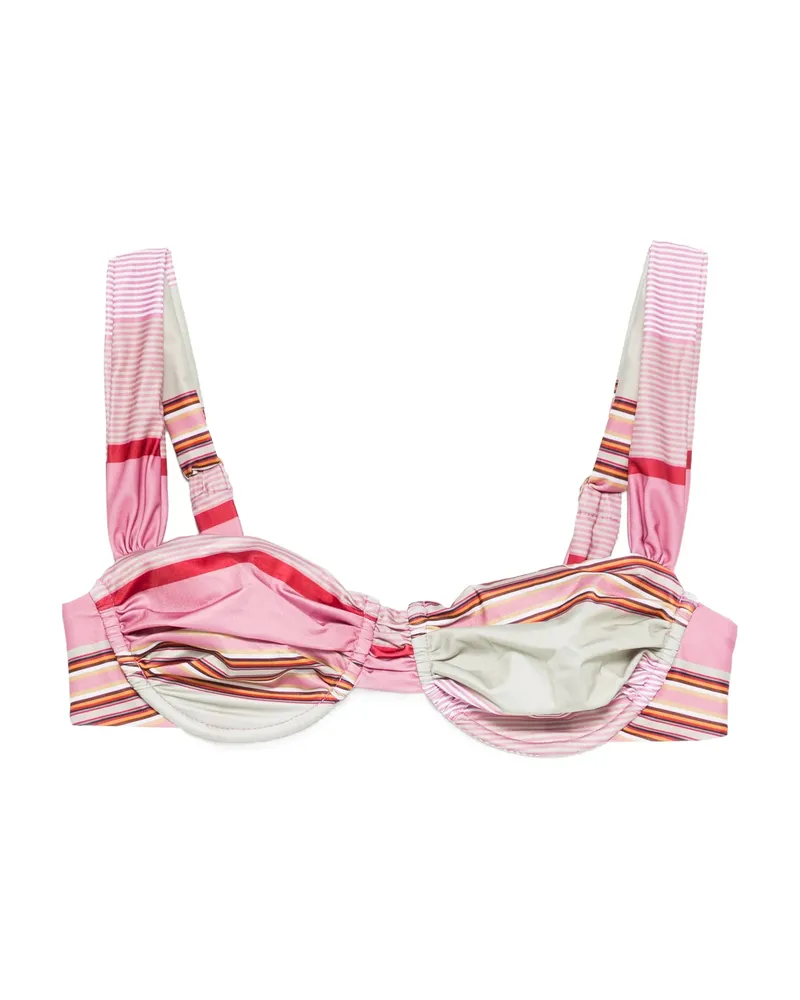 Faithfull The Brand Sol Striped Ruched Bikini Top Pink